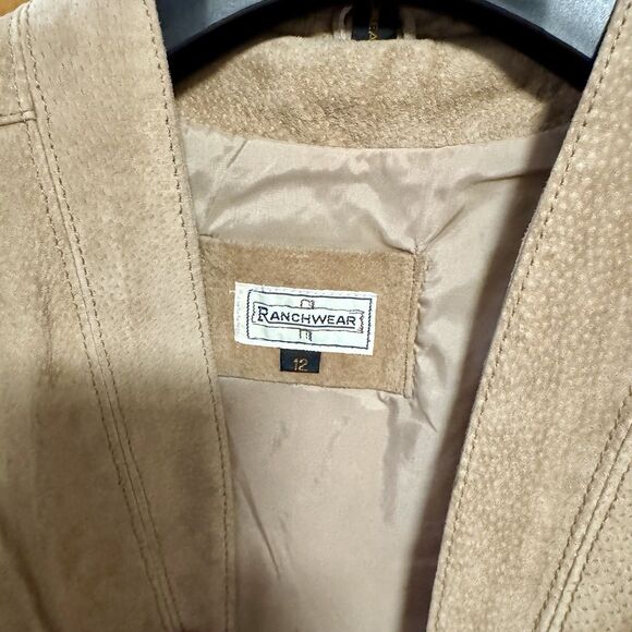 Vintage Western Cropped Suede Leather Jacket Size 12, Beige Tan, Made in Korea - Picture 8 of 9